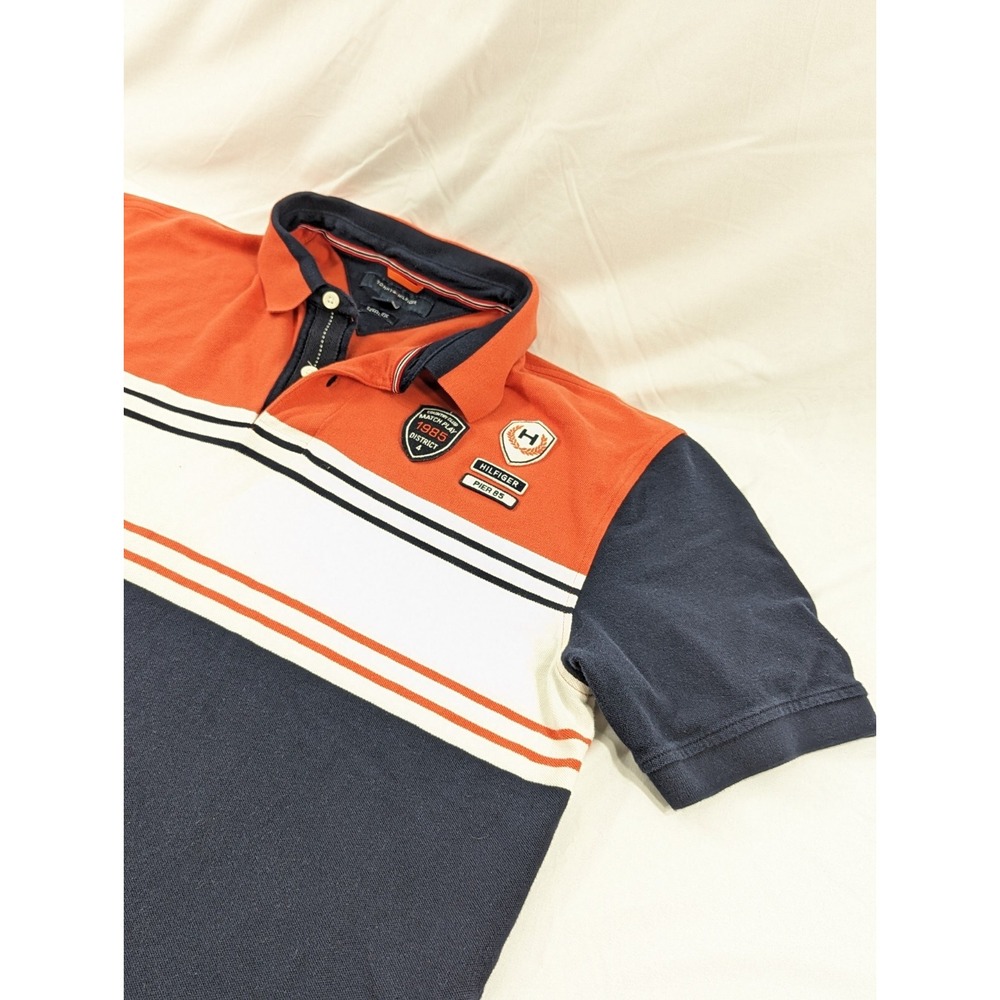 Tommy Hilfiger‎ Mens Short Sleeve Pier 85 Orange Navy Polo Shirt Size 2XL EUC